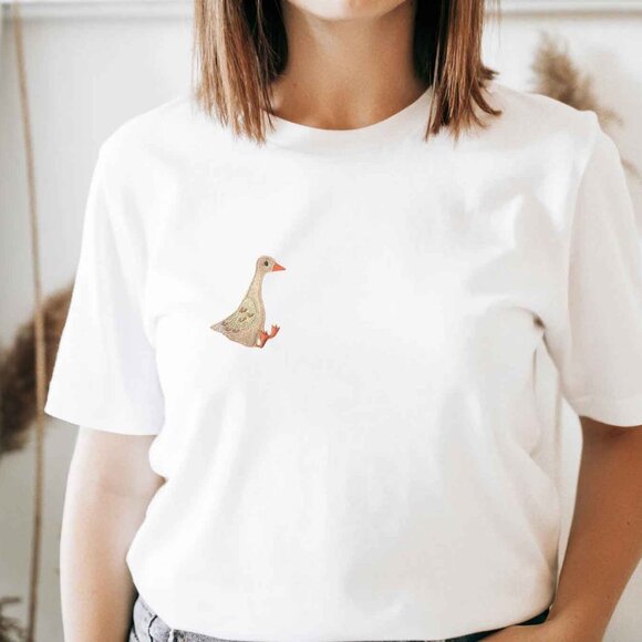 Other - T-Shirt Gans bestickt BIOBAUMWOLLE Aufnäher Wiese Gänse Patch Shirt